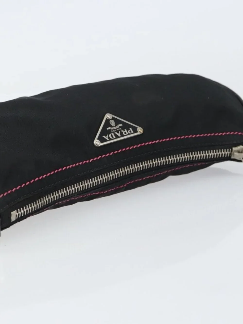 PRADA Accessory Pouch Nylon Black Silver Auth 159350